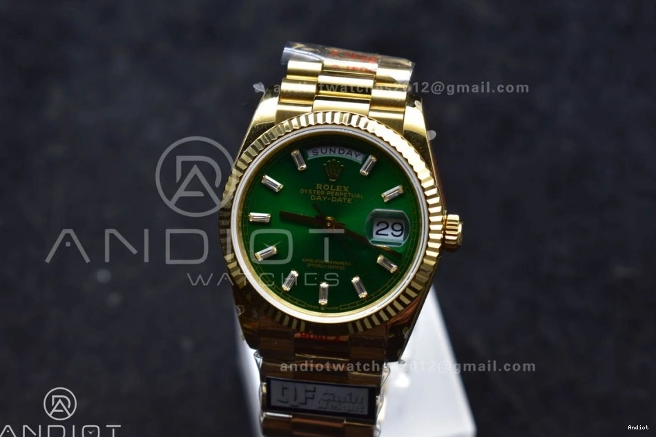 DayDate Steel YG 904L President Edition (Gain V5 on Stick with Green Bracelet Weight) Diamond vr3255 Best 36 QF Dial 0323
